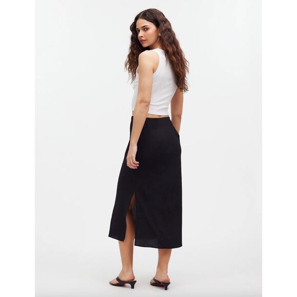 NEW Madewell The Layton Midi Slip Skirt Pull On Viscose Side Slit Black US 14 - Picture 5 of 15